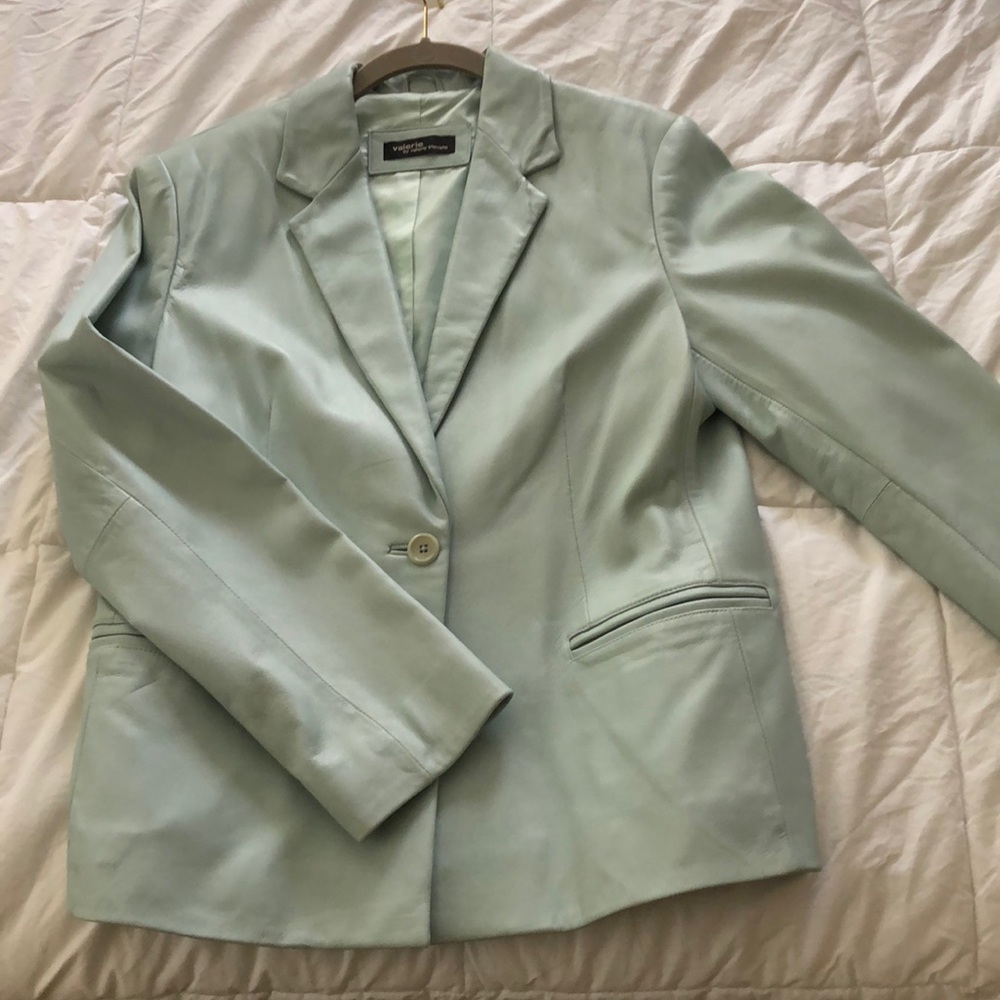 Valerie Stevens Baby Blue Leather Blazer